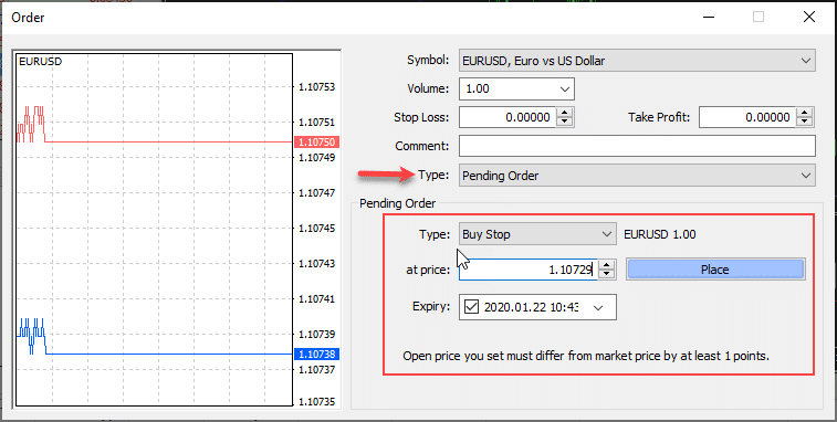 MT4 Pending Order Example