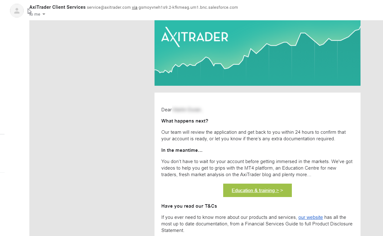 AxiTrader Email Confirmation Live Account