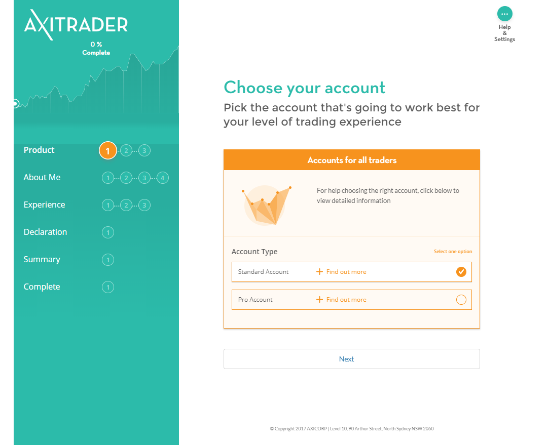 AxiTrader Live Application Account Type