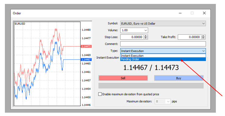 MetaTrader Order Type Selection